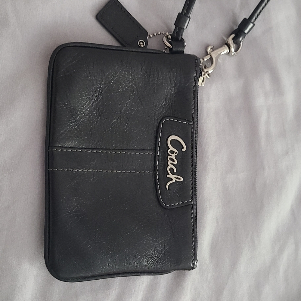 Coach black leather wristlet